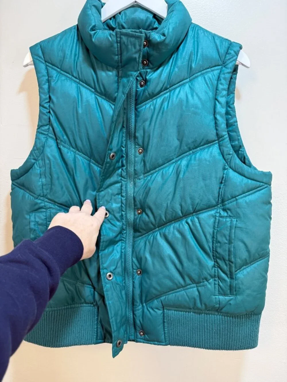 Y2K Chevron Quilted Puffer Vest Retro Cabin Preppy Dad Aesthetic Teal Mens Large